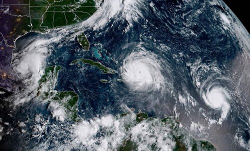 Multiple hurricanes move across the Gulf of Mexico in this image taken from space